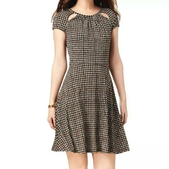 MICHAEL KORS Womens BLACK BROWN Houndstooth DRESS M - Picture 1 of 9